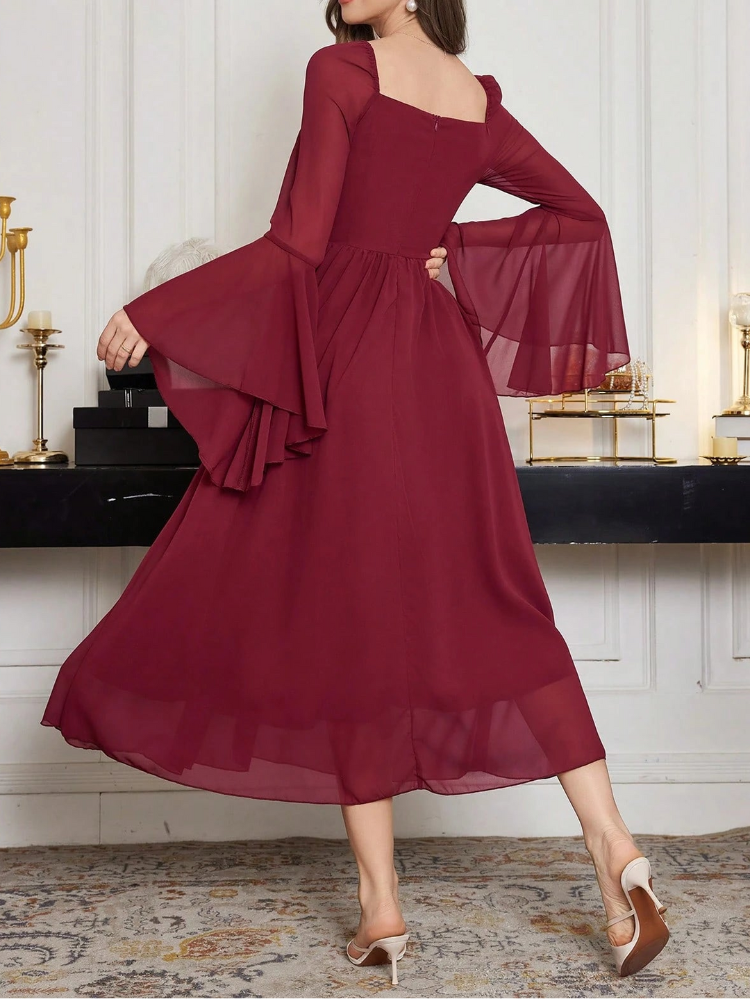 SHEIN maxi ruha, bordó
