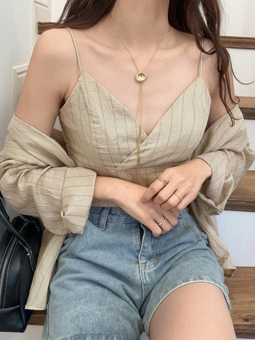 Set cămașă și top Shein, bej