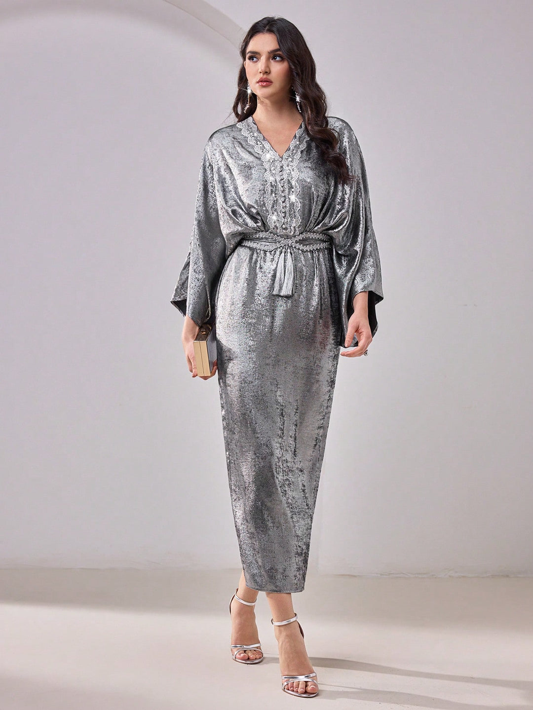Set caftan și jalabiya SHEIN, gri