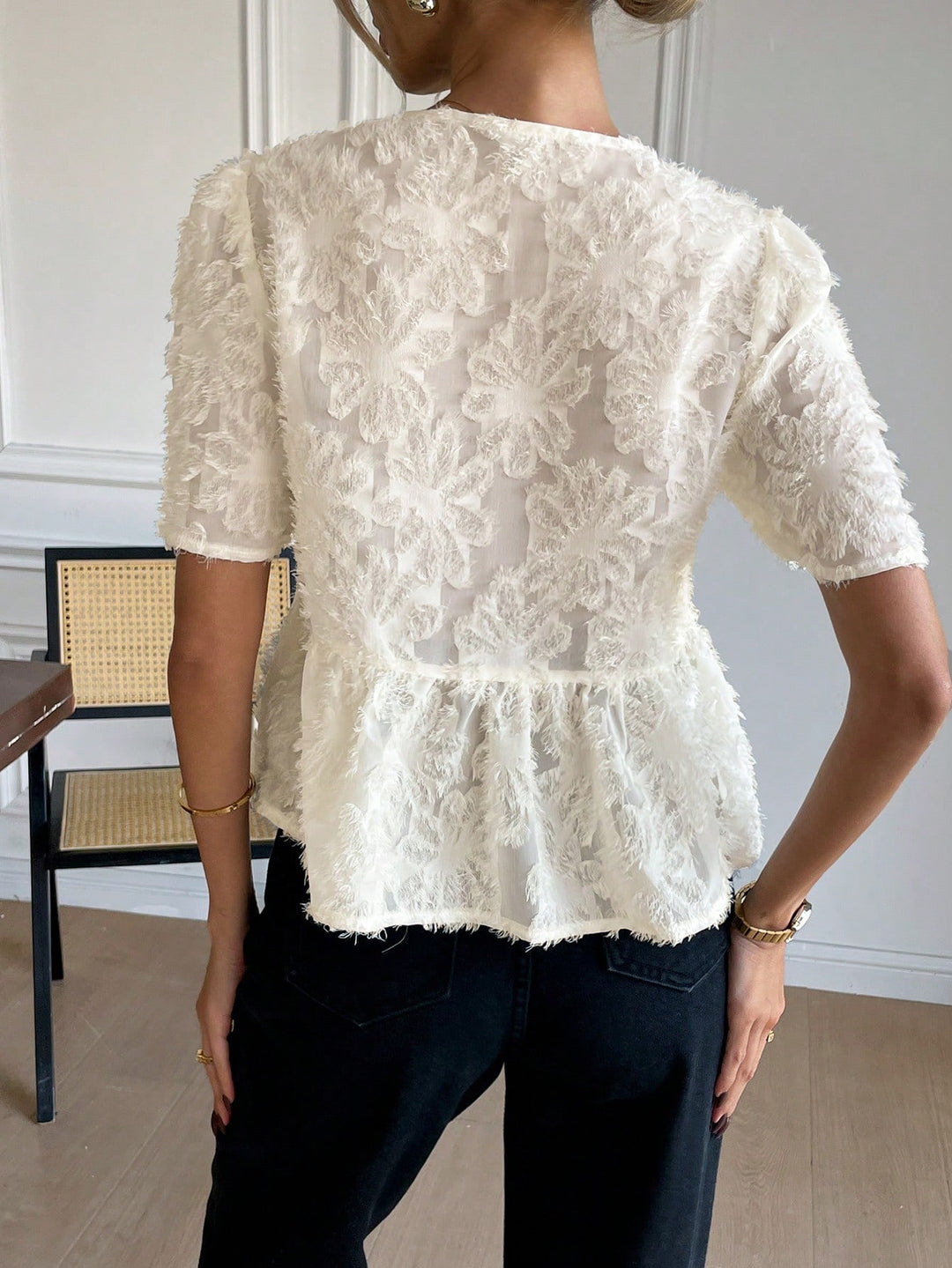 Bluza cu volane SHEIN, portocaliu