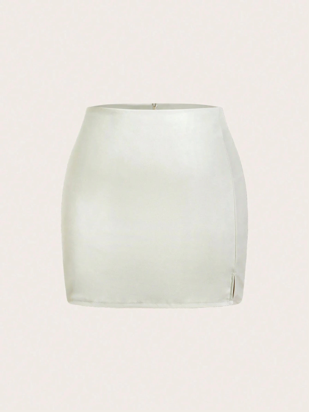 Shein Curve+ műbőr szoknya, krémszínű