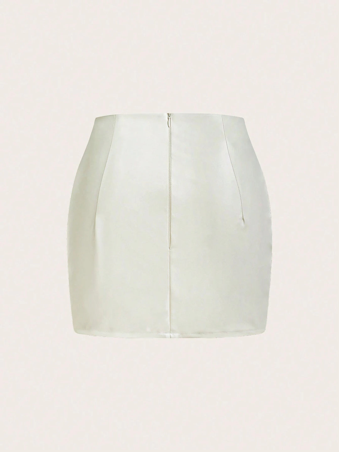 Shein Curve+ műbőr szoknya, krémszínű