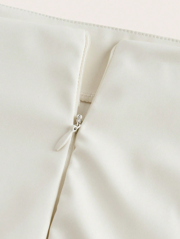 Shein Curve+ műbőr szoknya, krémszínű