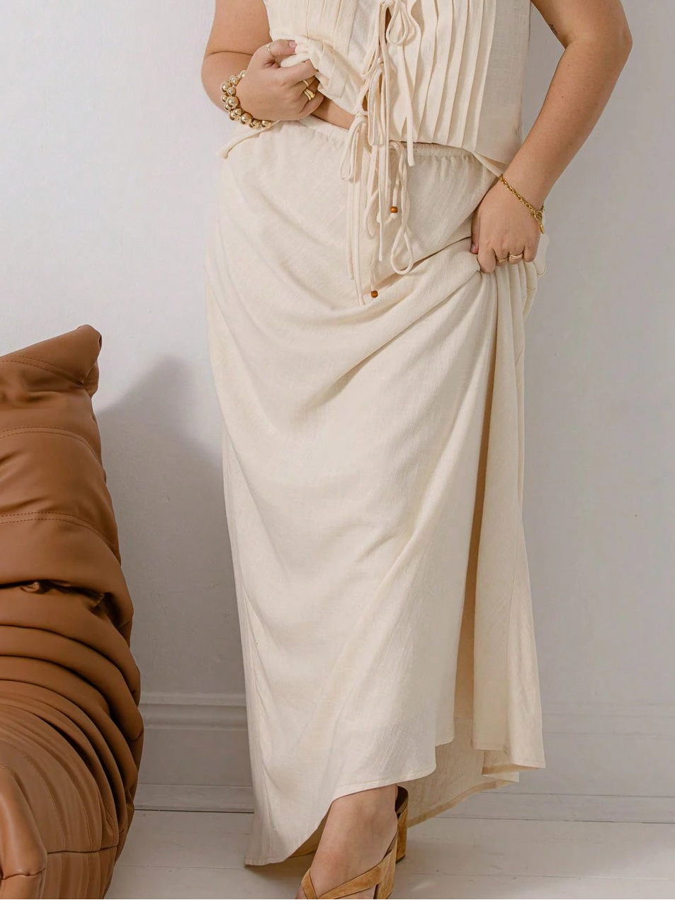 Fusta maxi SHEIN, crem
