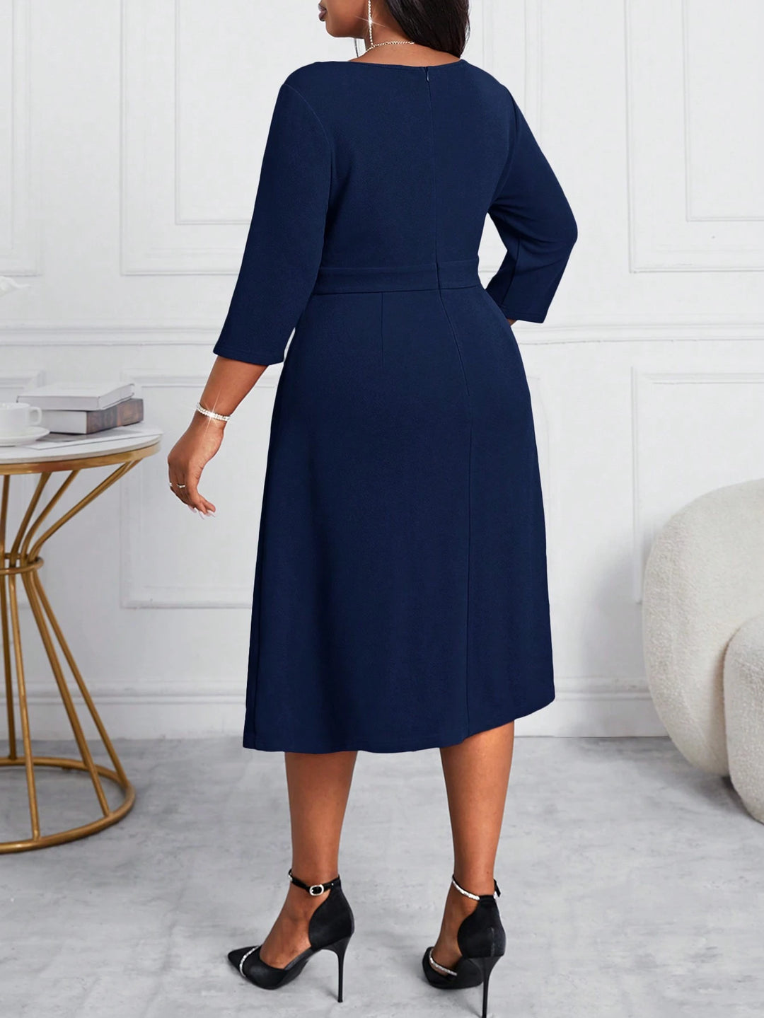 Shein Curve+ kék midiruha