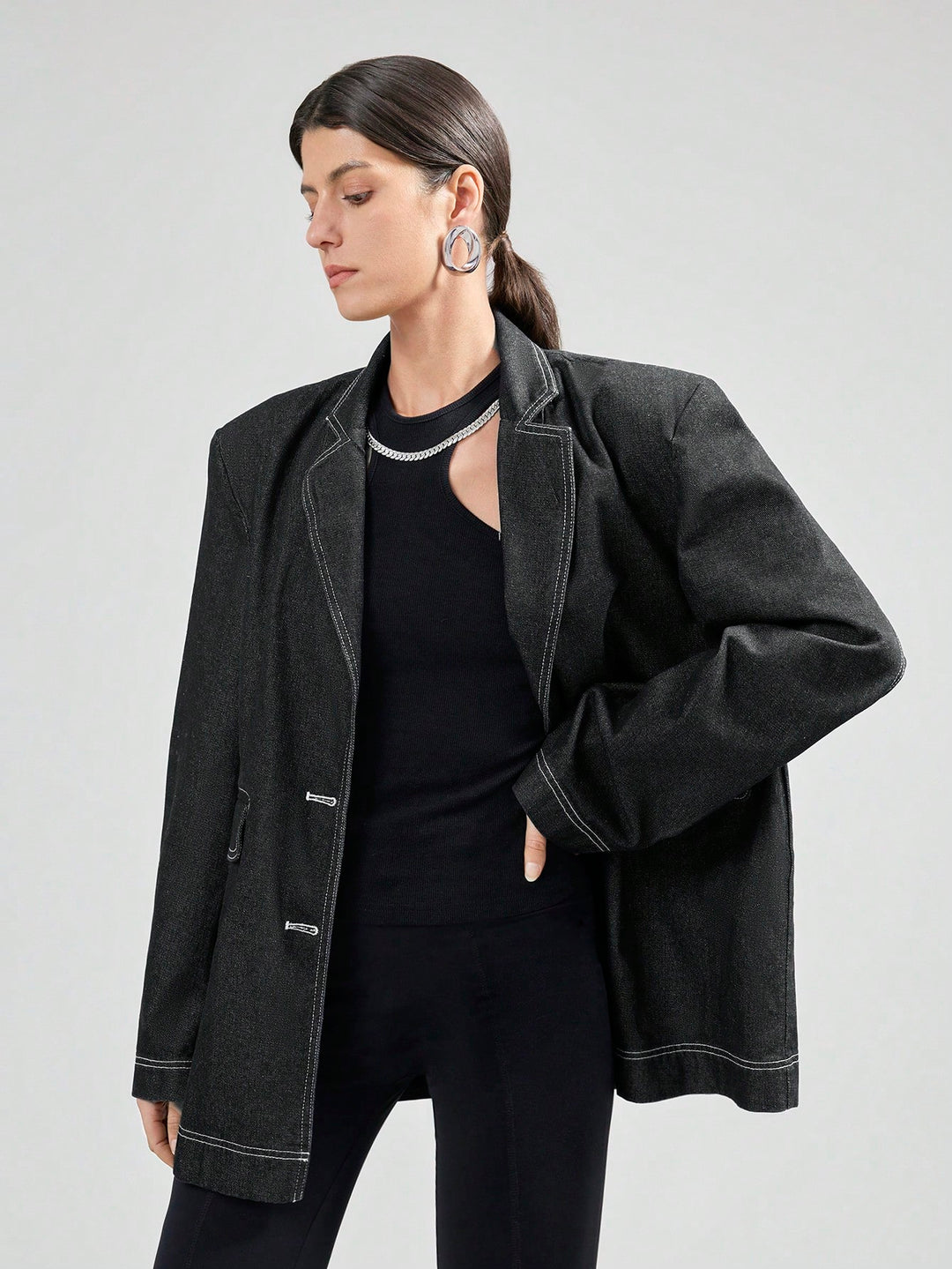 Jachetă denim casual SHEIN, albastru