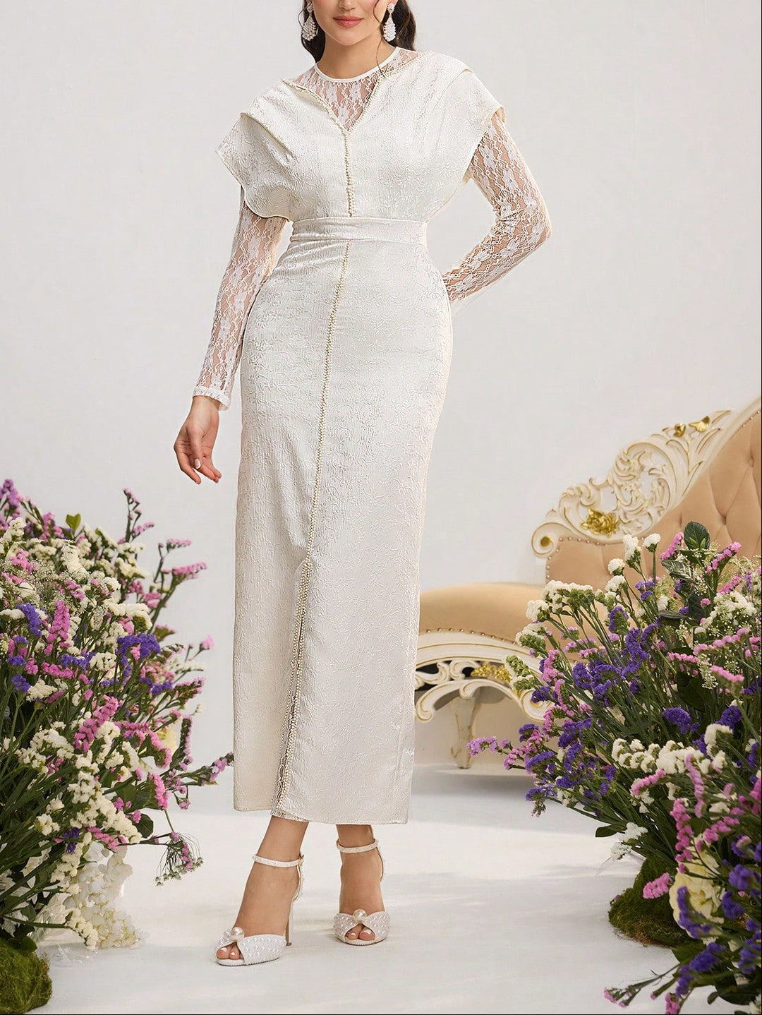 Rochie maxi SHEIN, crem