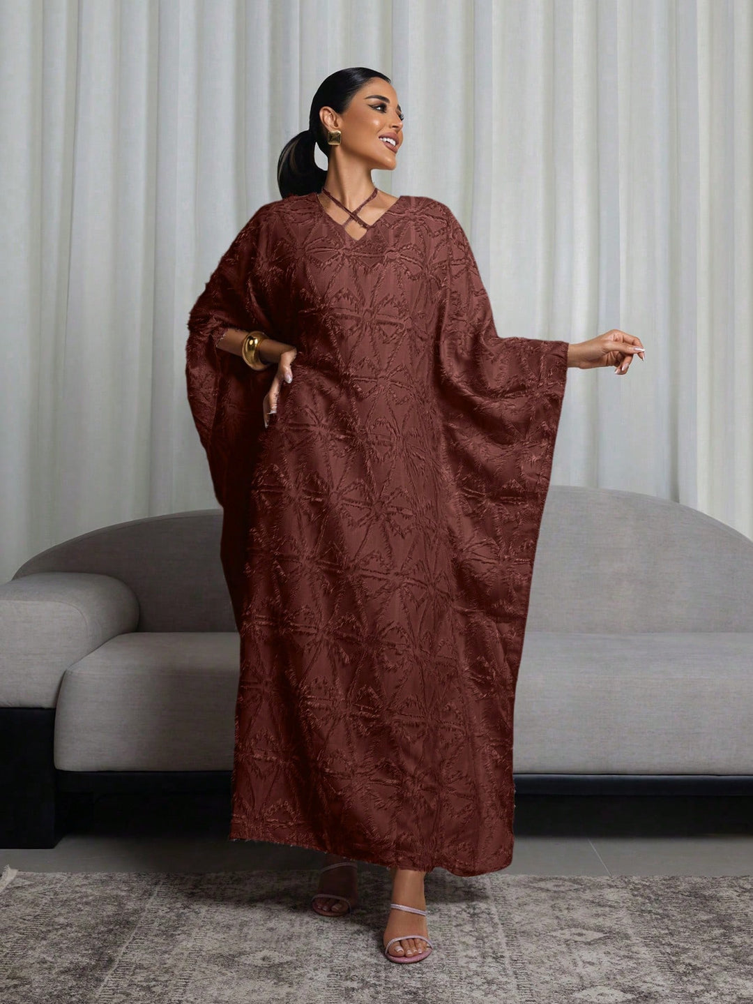 Set caftan și jalabiya SHEIN, maro