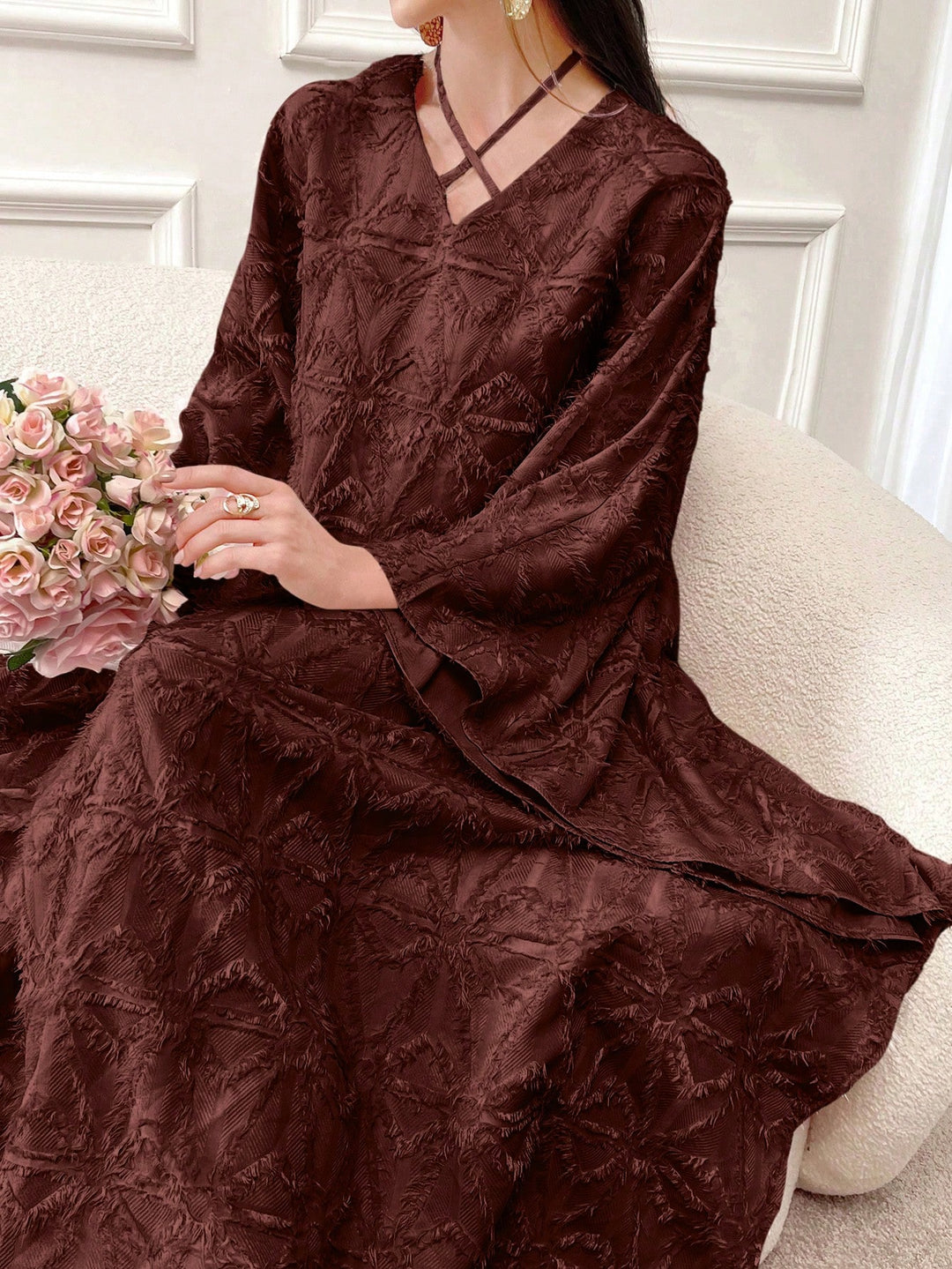 Set caftan și jalabiya SHEIN, maro