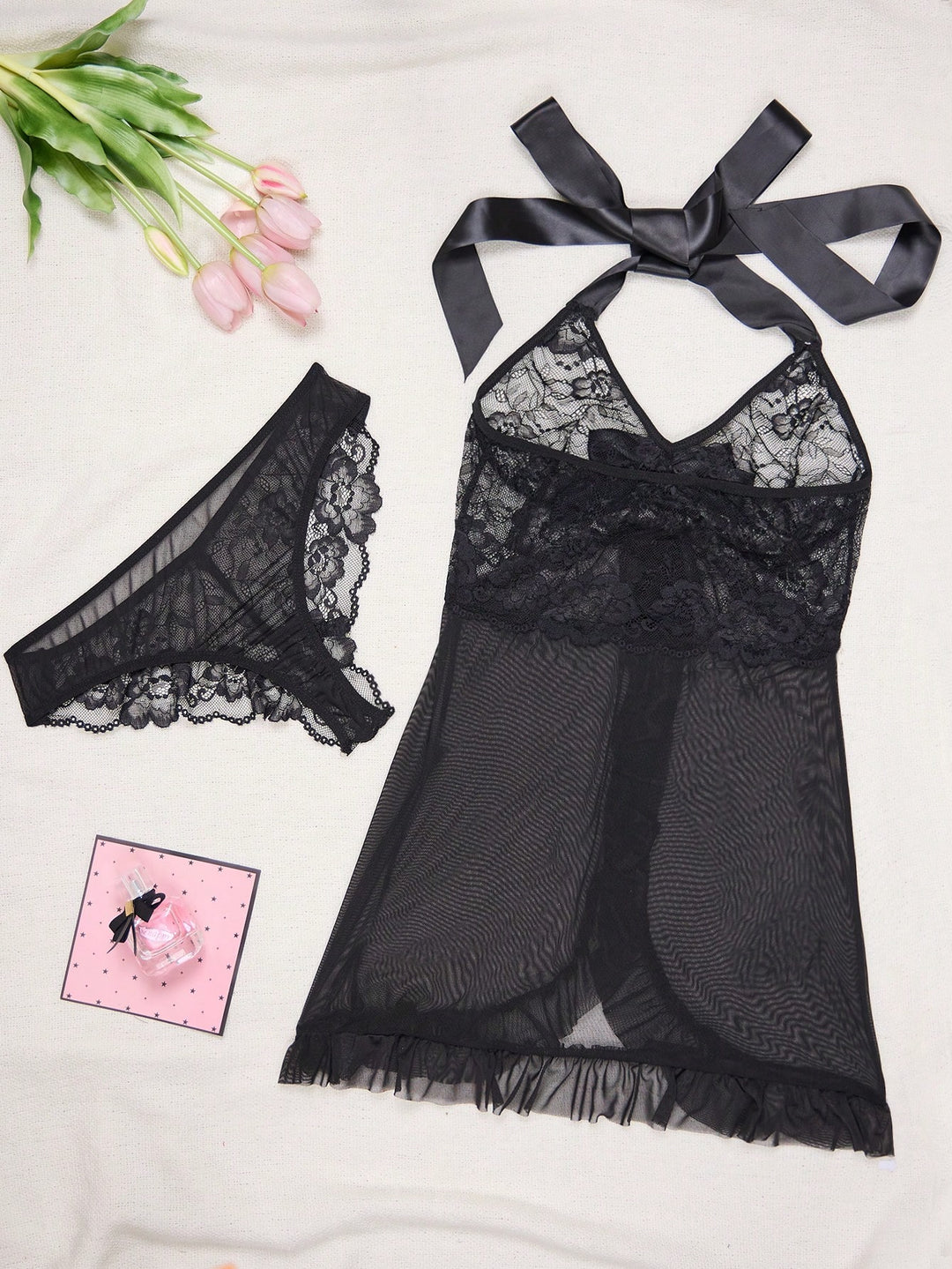 Set lenjerie din dantelă SHEIN, negru