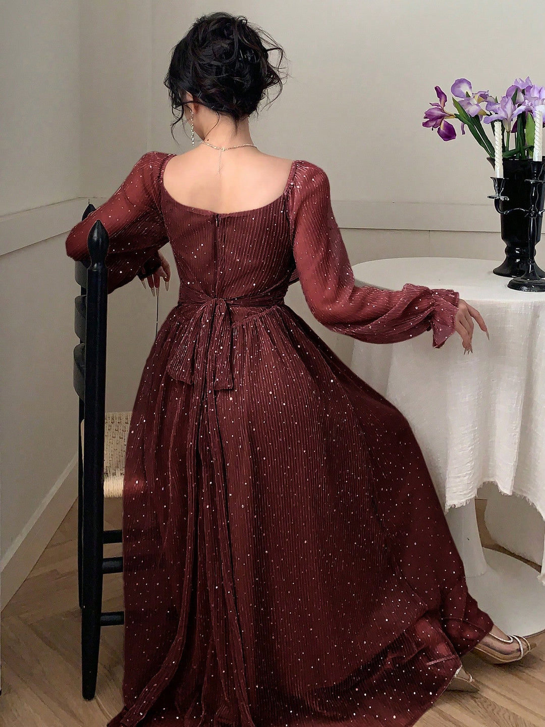 SHEIN bordó maxi ruha
