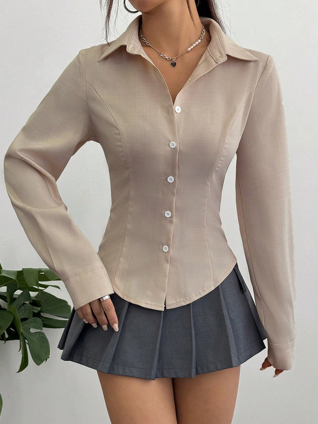 Cămașă casual SHEIN, kaki
