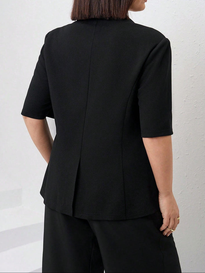 Shein Curve+ rövid ujjú blézer, fekete