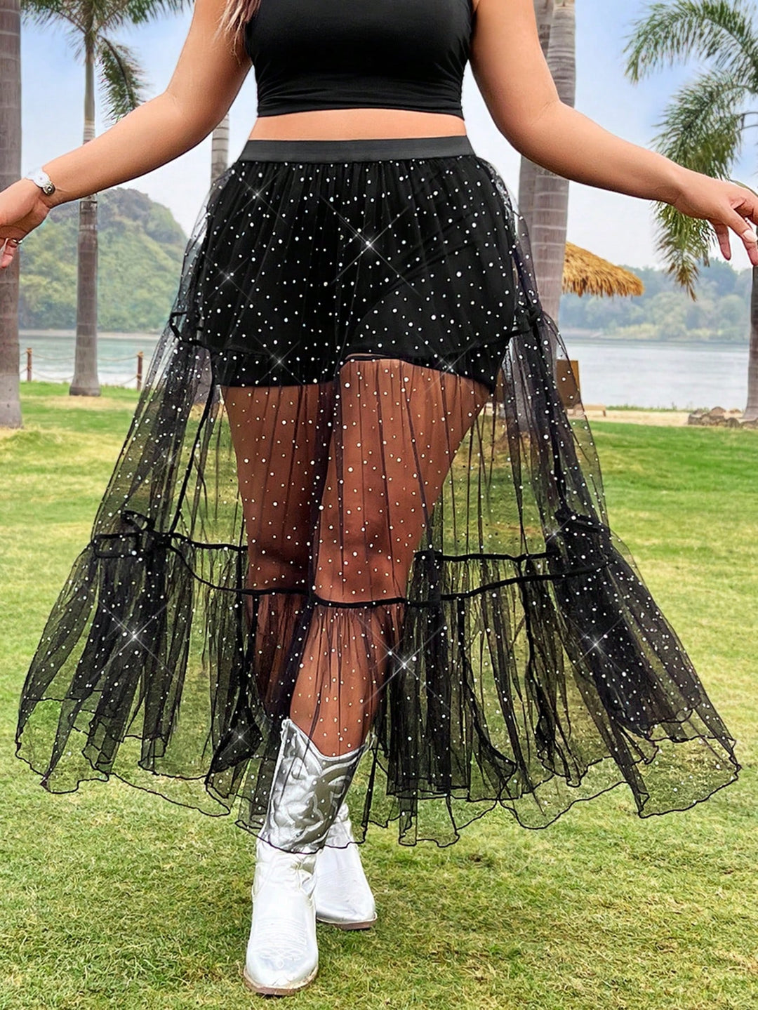 Fustă maxi Shein Curve+, negru