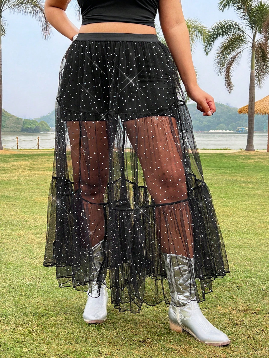 Fustă maxi Shein Curve+, negru