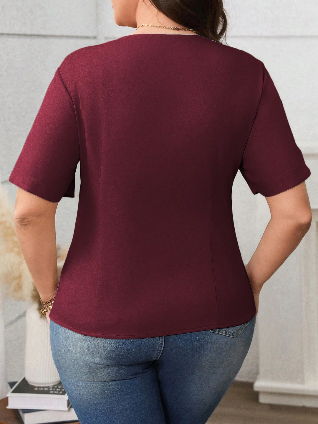 SHEIN Rövid ujjú ing, bordóvörös