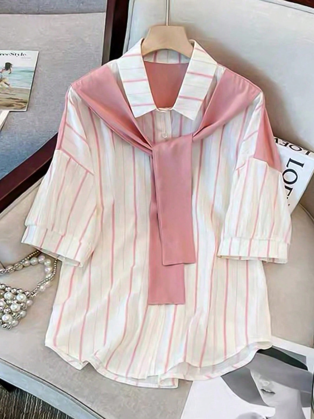 Top casual cu nasturi frontale SHEIN, roz
