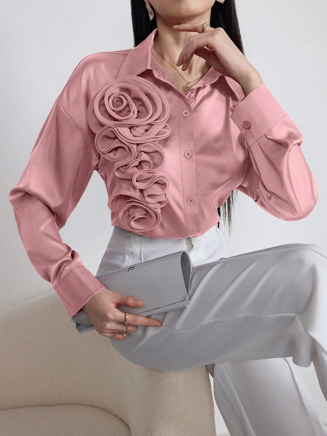 Bluza elegantă SHEIN, roz