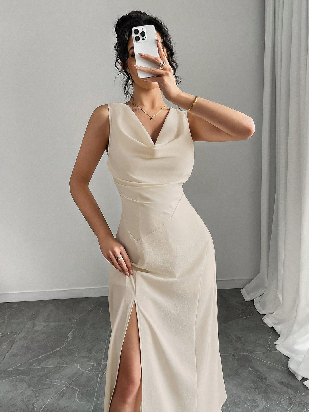 Shein midi ruha, khaki