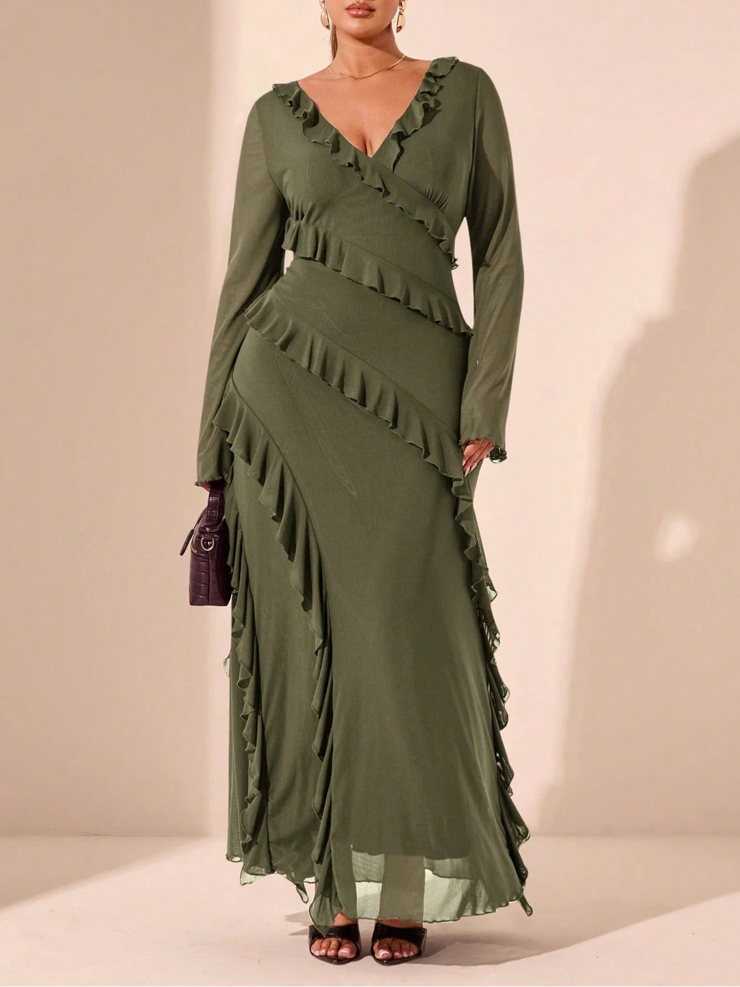Rochie maxi Shein curve+, verde