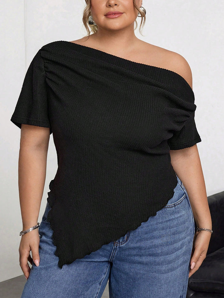 Shein Curve+ póló, fekete