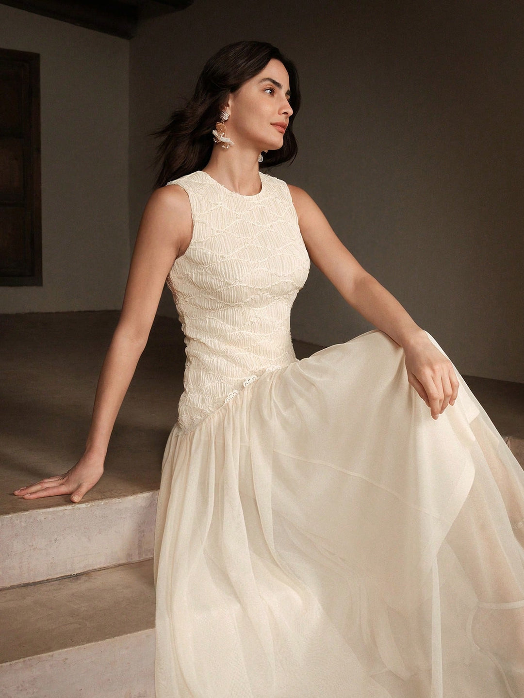Rochie maxi SHEIN, crem