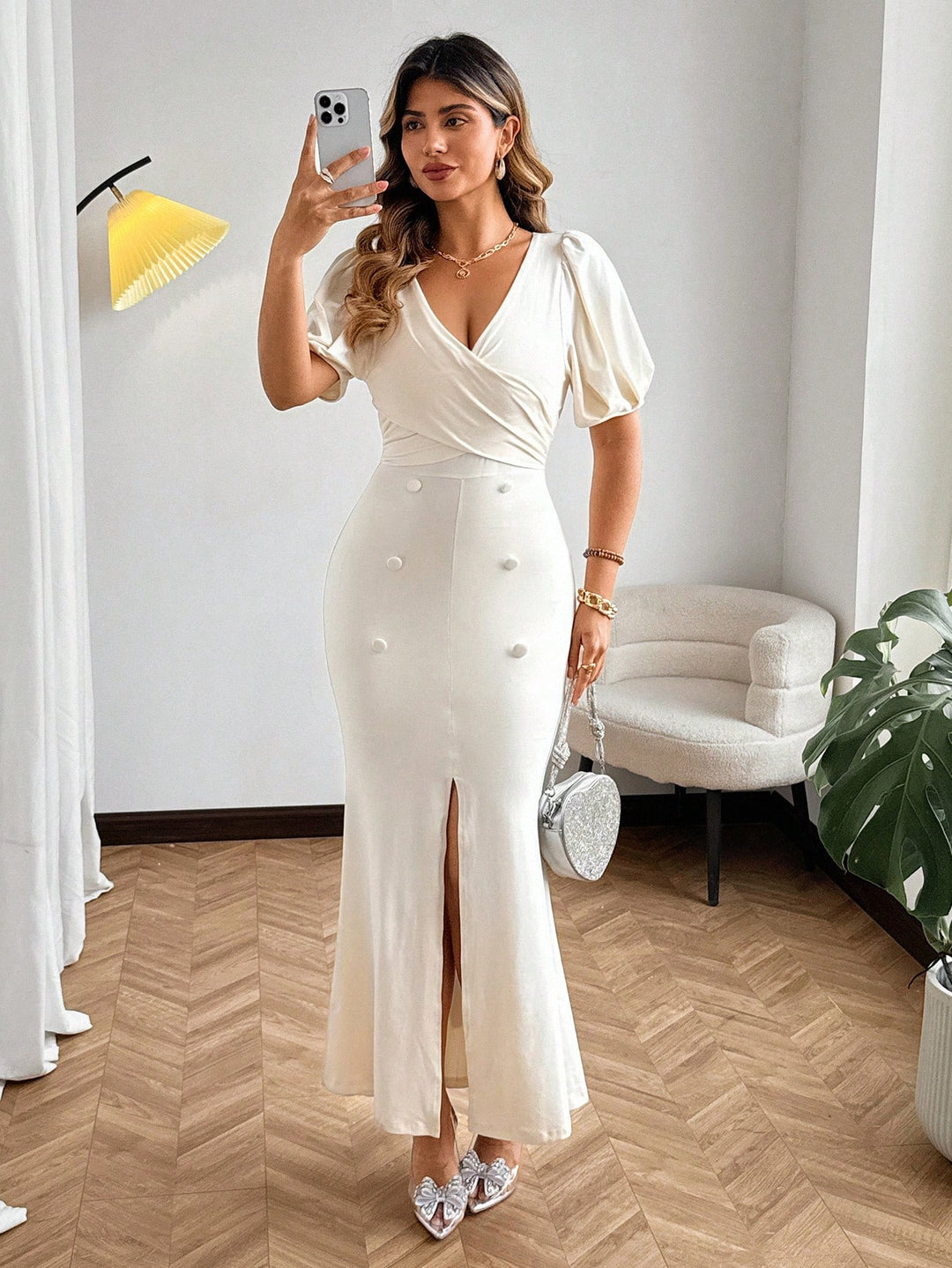 SHEIN maxi ruha, krém