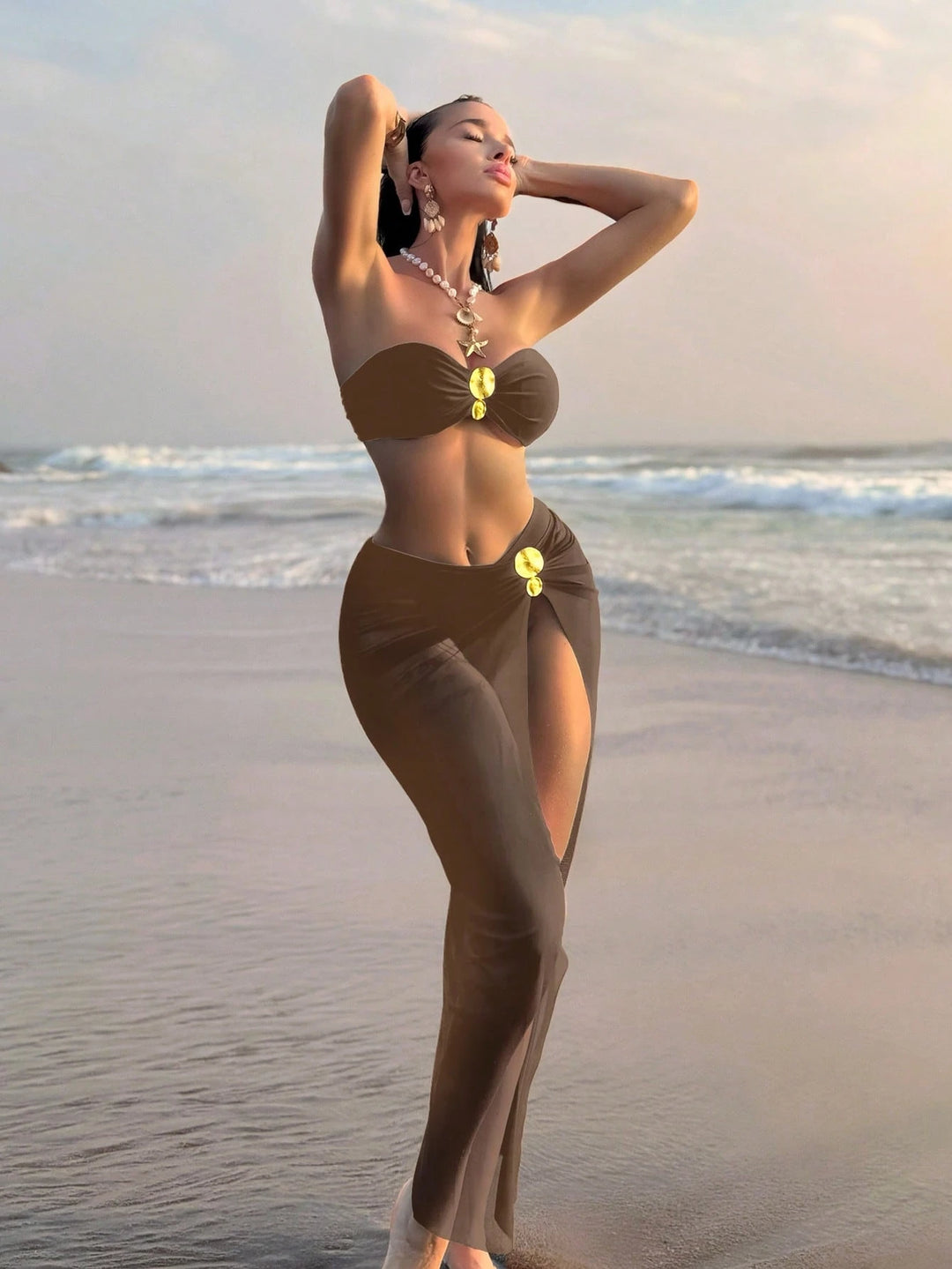 Set costum de baie SHEIN, maro