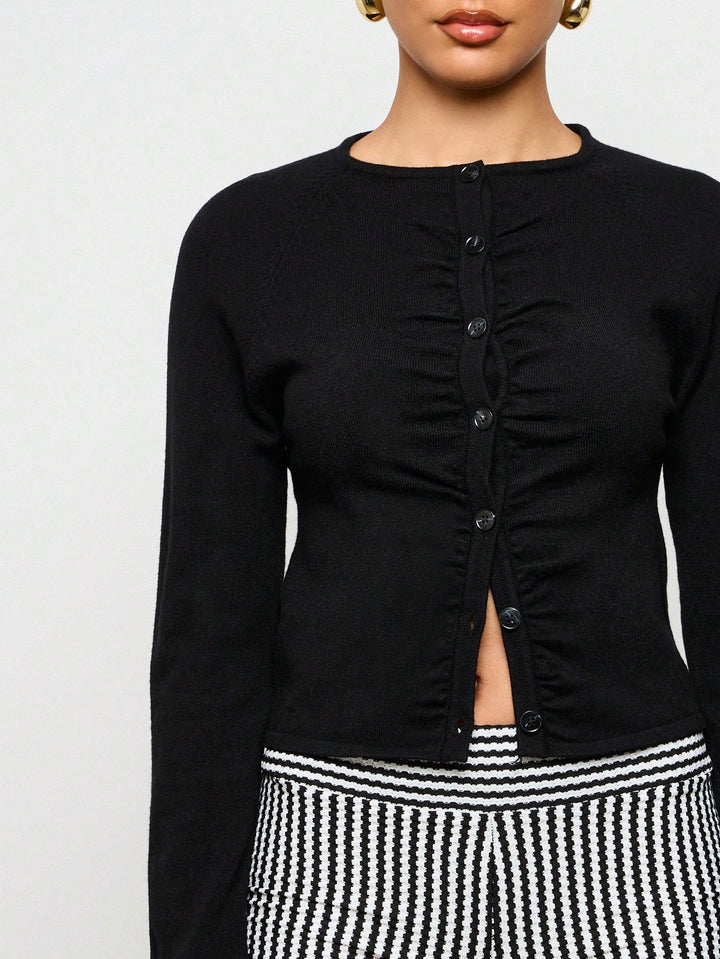 SHEIN gombos blúz, fekete