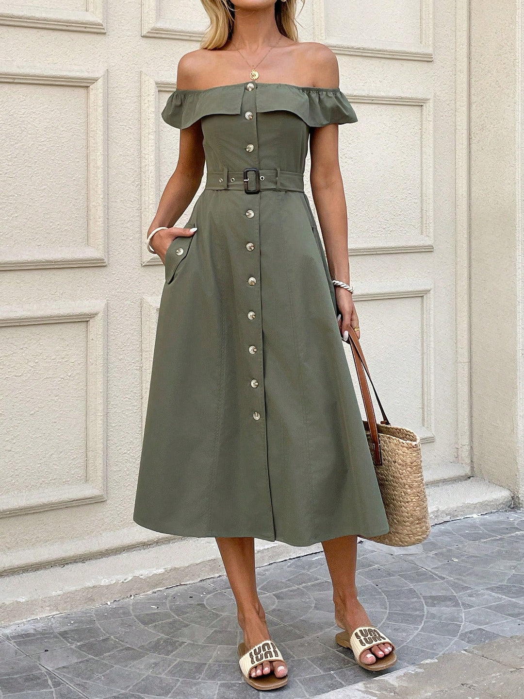 Rochie midi SHEIN, kaki