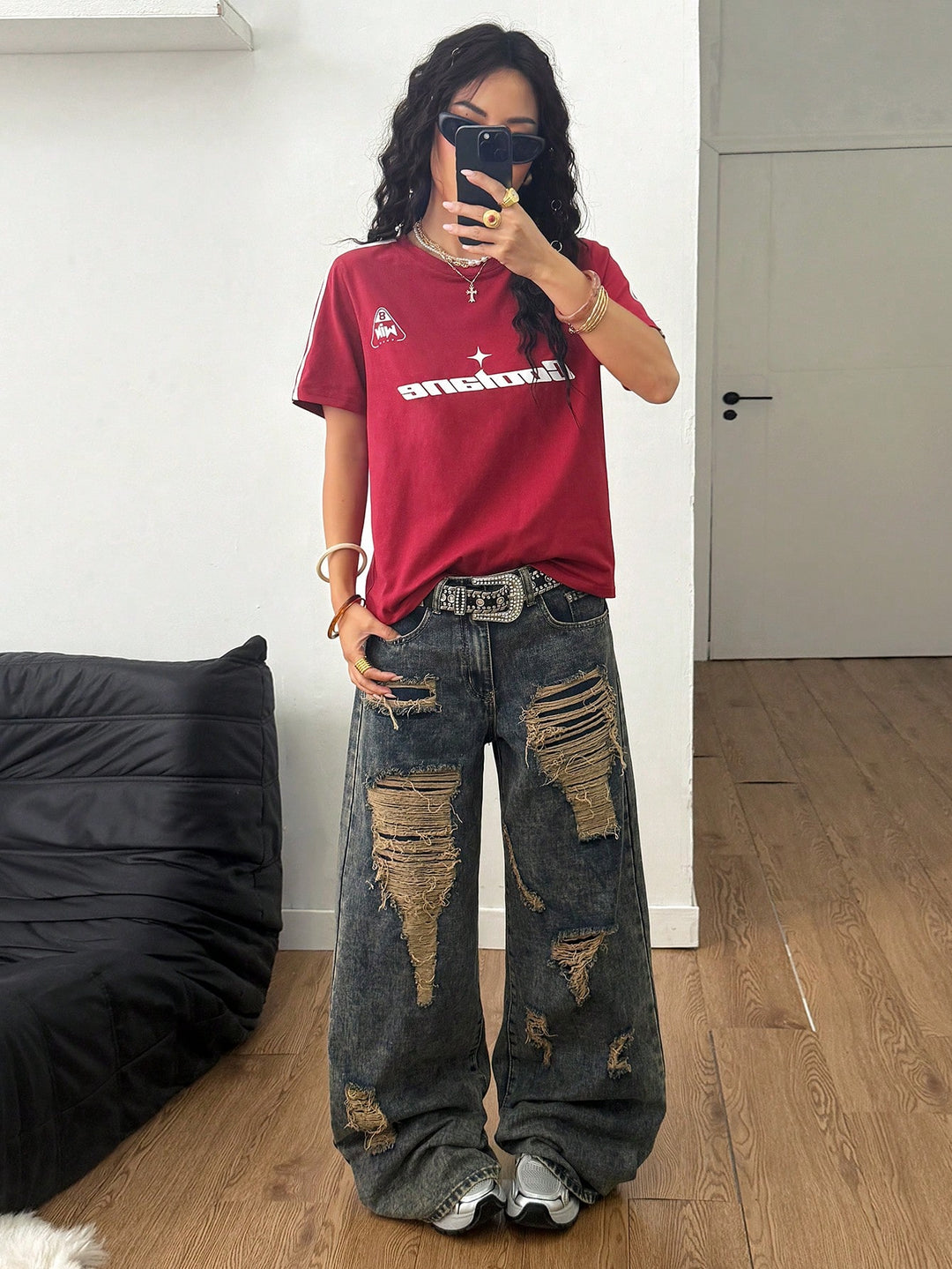 SHEIN póló, meggypiros