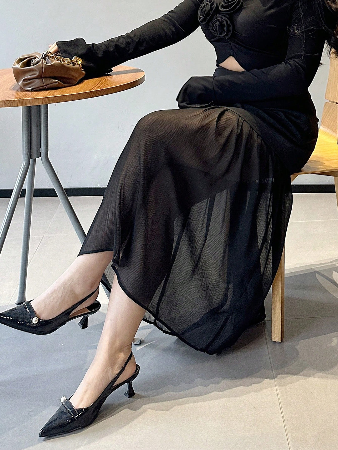 Shein Curve+ maxi szoknya, fekete