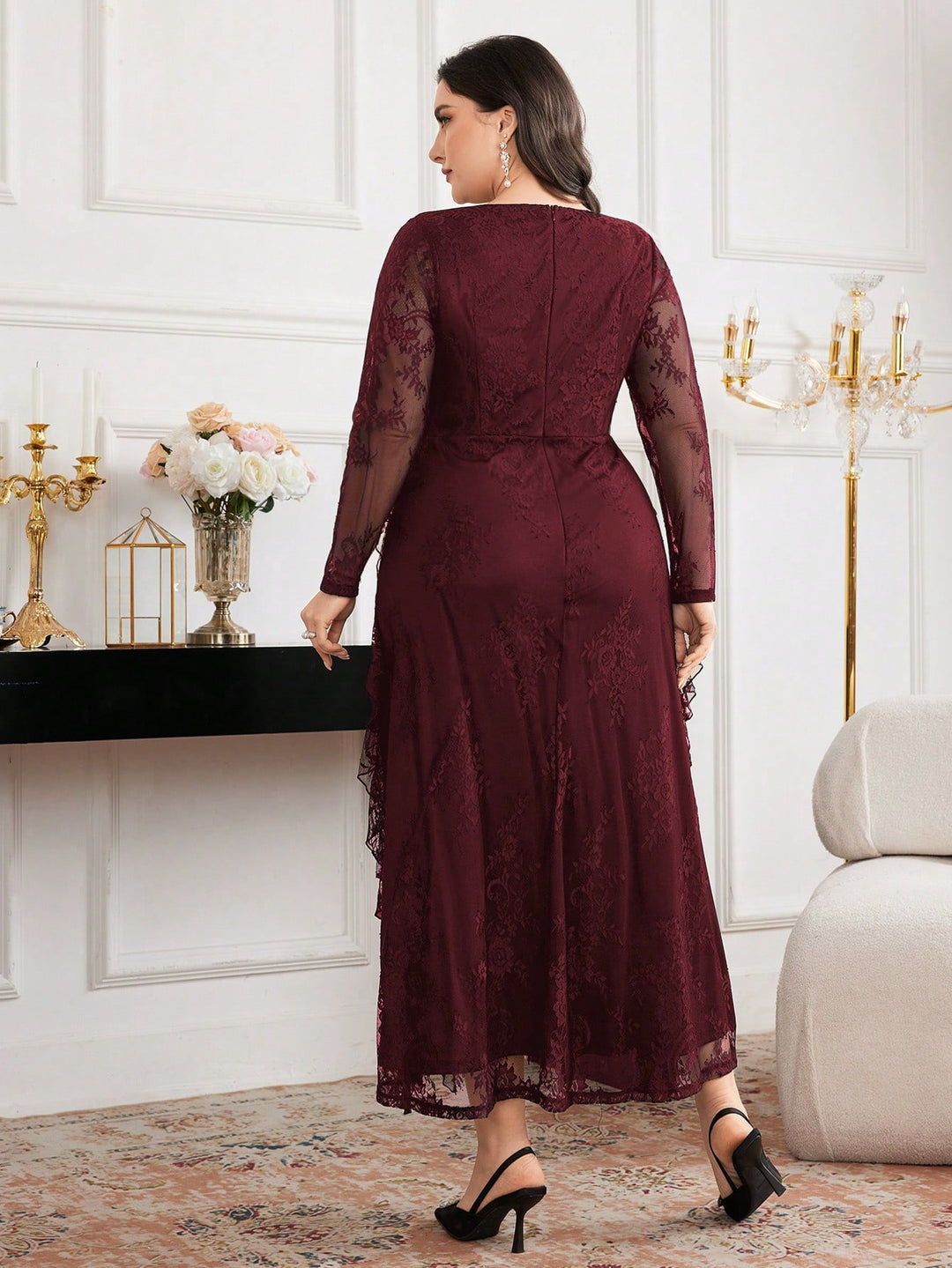Shein Curve+ maxi ruha, burgundi