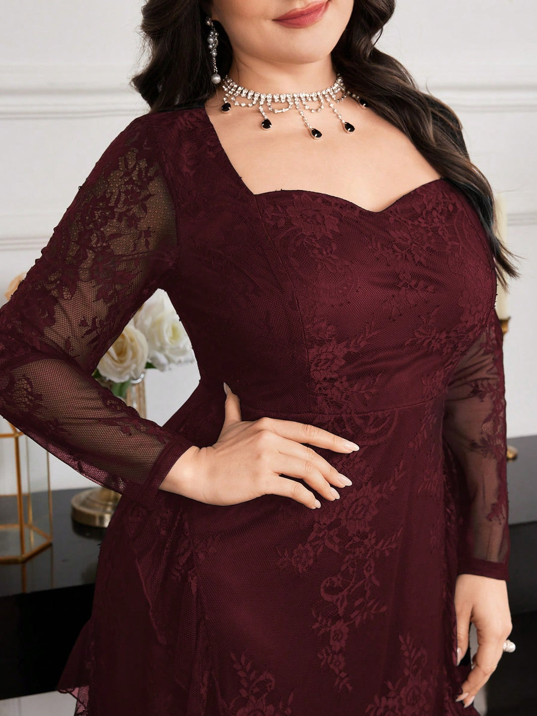 Shein Curve+ maxi ruha, burgundi