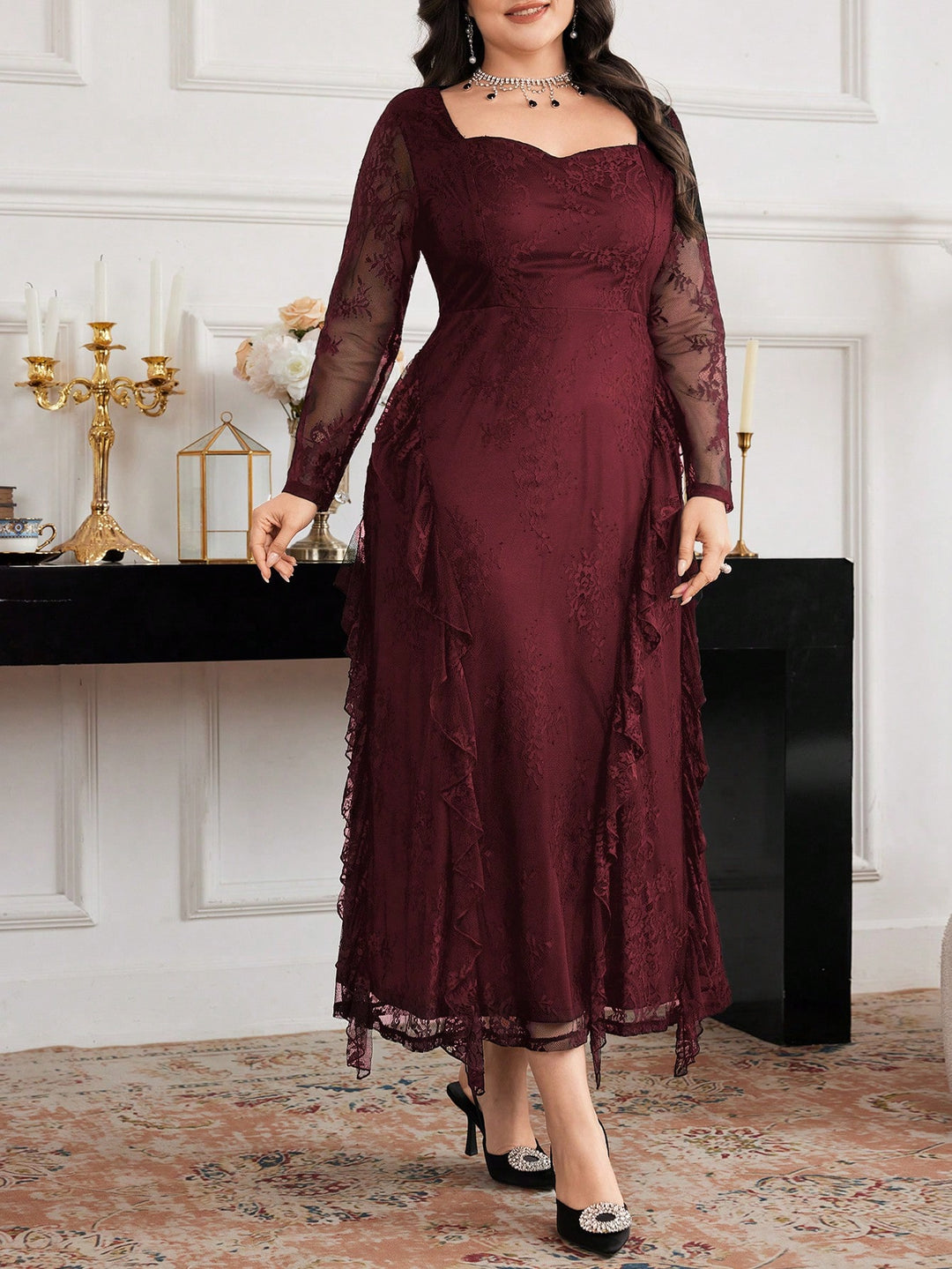 Shein Curve+ maxi ruha, burgundi