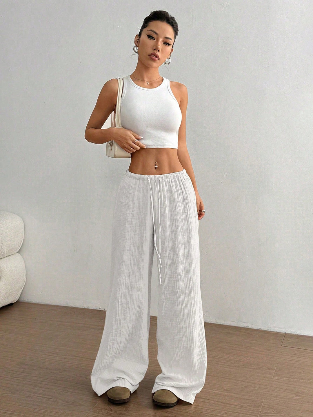 Pantaloni SHEIN, alb