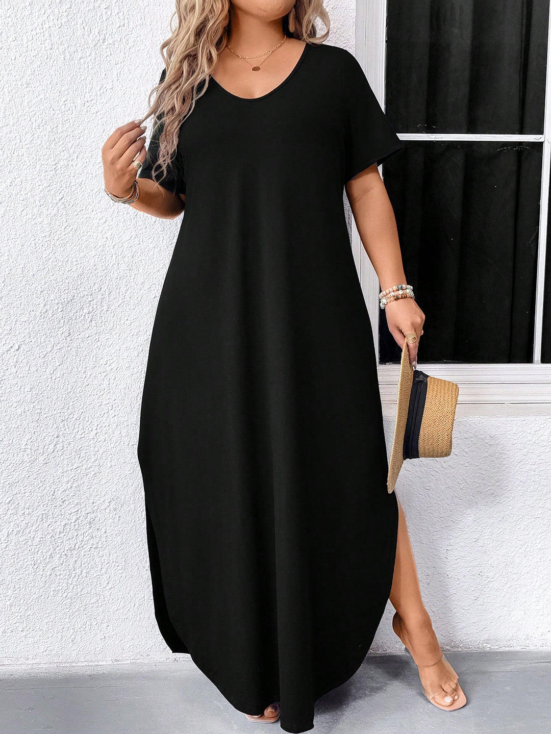 Shein Curve+ maxi ruha, fekete