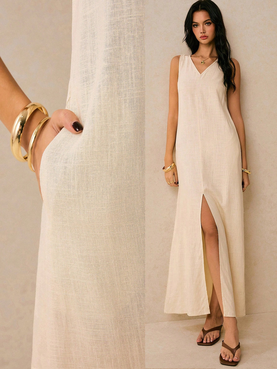 Rochie maxi SHEIN, bej