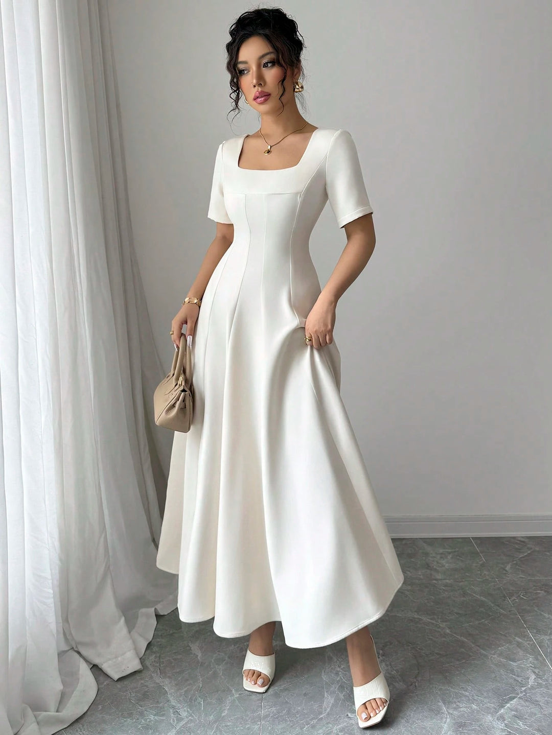 Rochie maxi SHEIN, crem