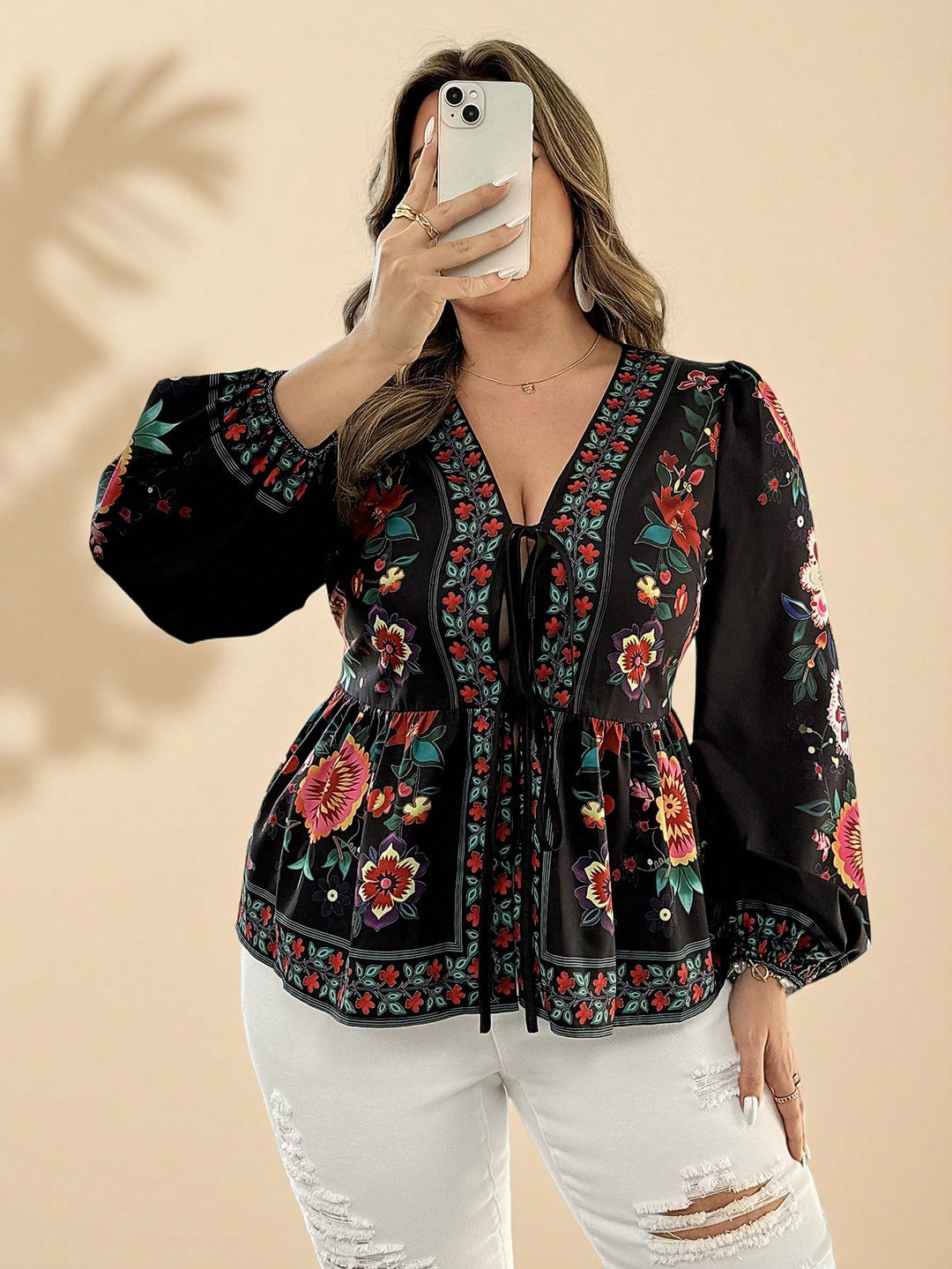 Shein Curve+ hosszú ujjú ing, többszínű