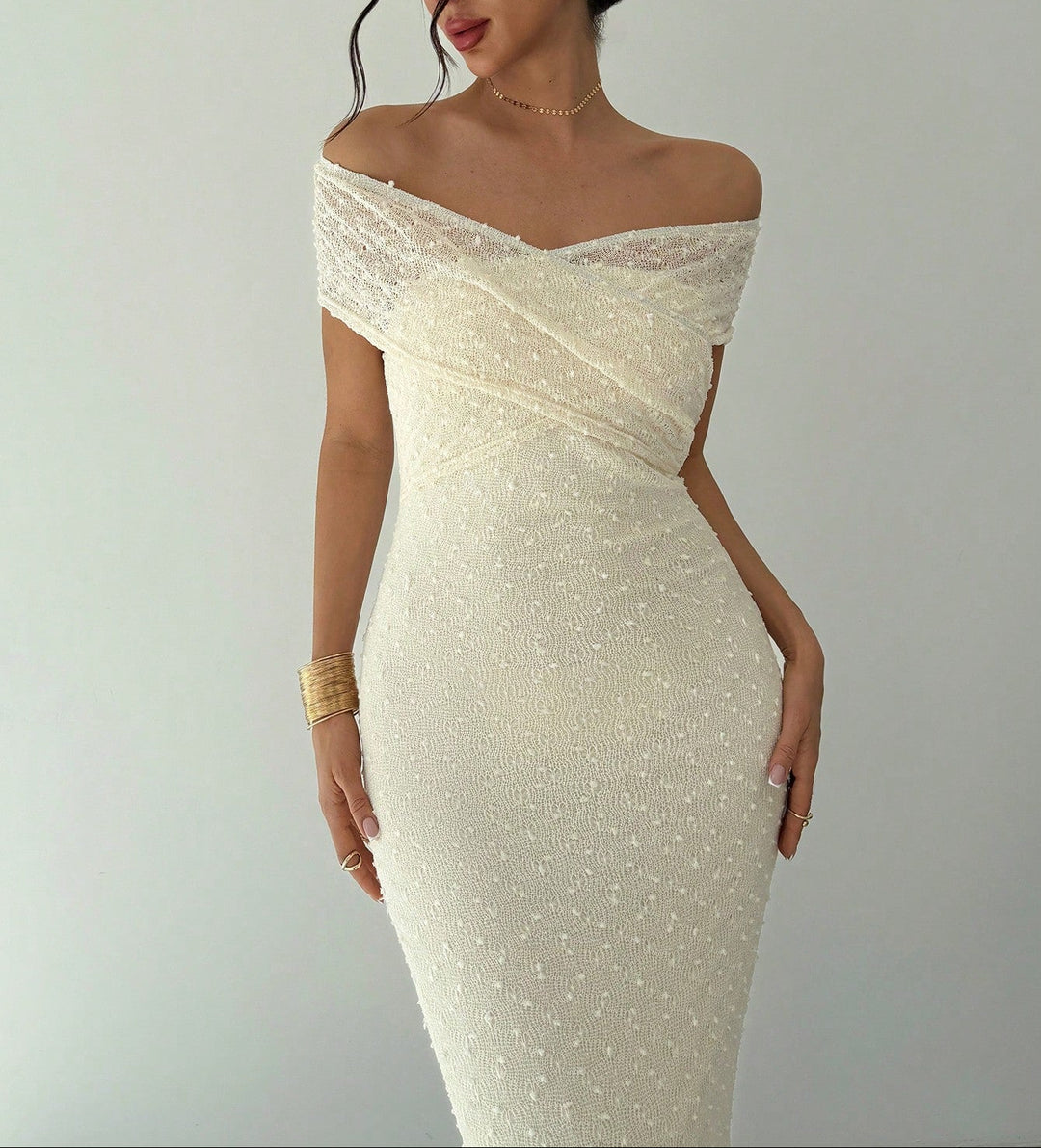 SHEIN maxi ruha, krémszínű