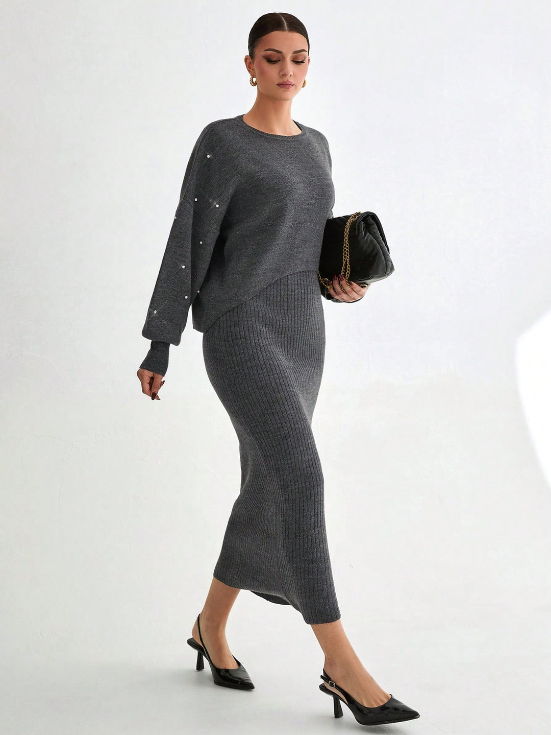 Set rochie și pulover SHEIN, gri