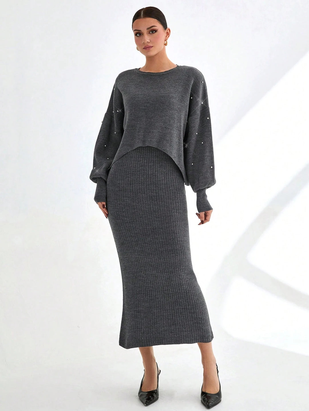 Set rochie și pulover SHEIN, gri
