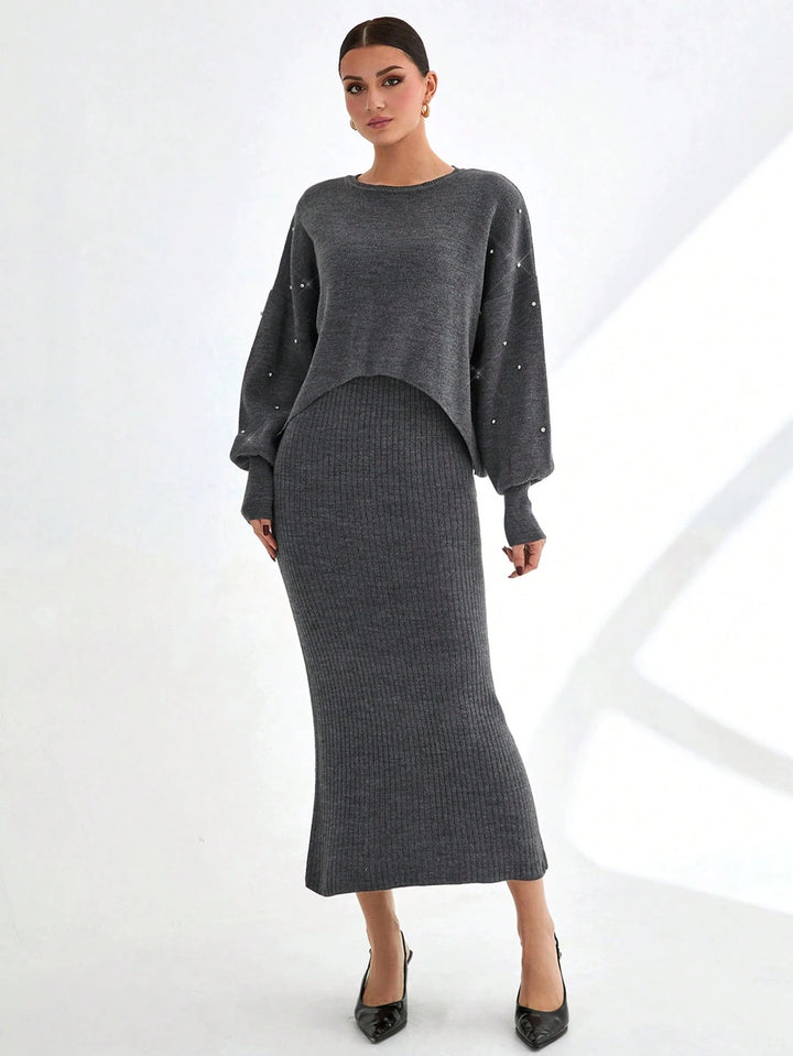 Set rochie și pulover SHEIN, gri