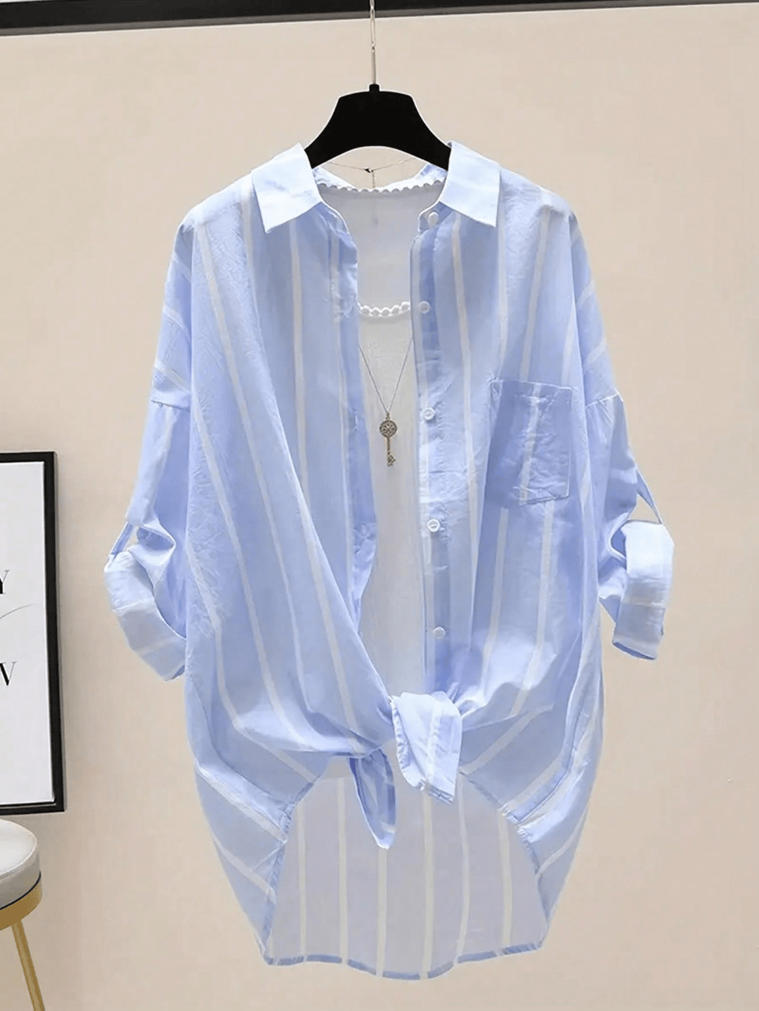 Bluza casual cu mâneci lungi SHEIN, albastru