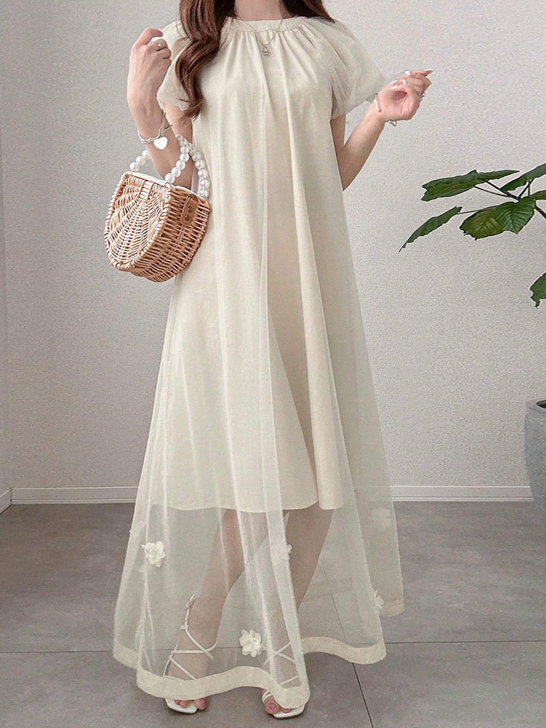 SHEIN maxi ruha, krémszínű