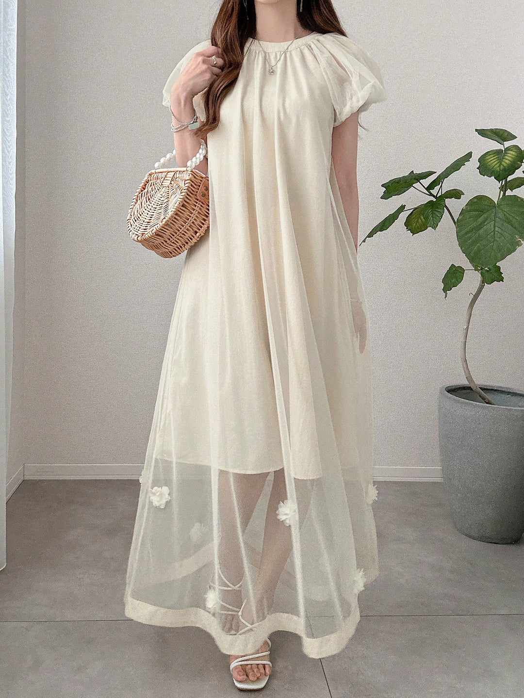 SHEIN maxi ruha, krémszínű