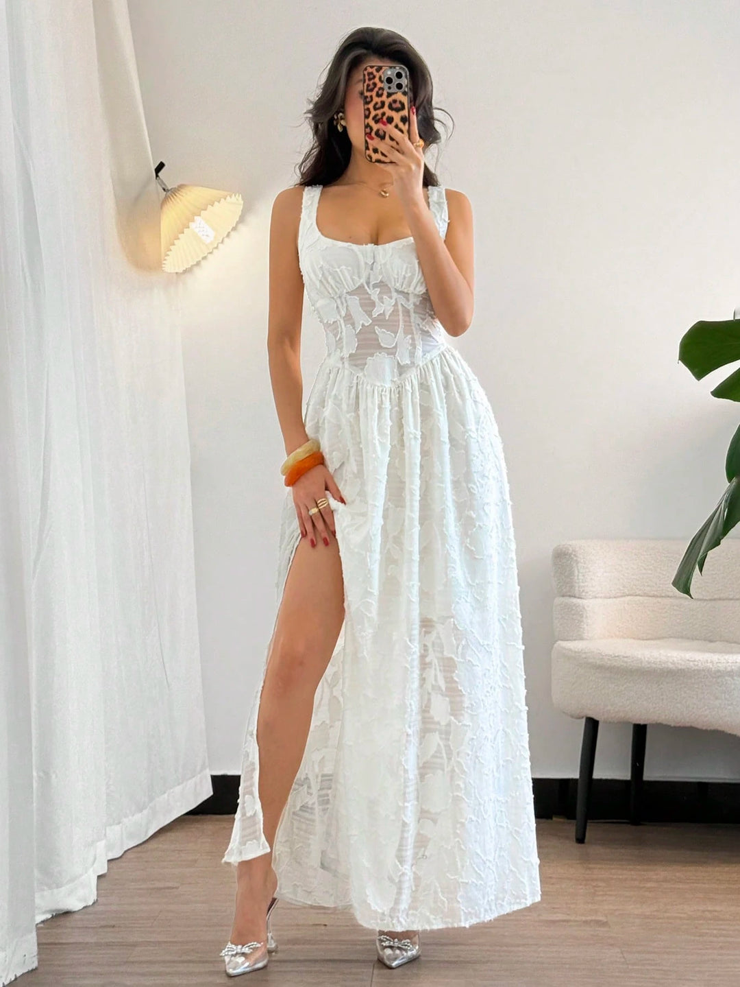 Rochie maxi SHEIN, crem
