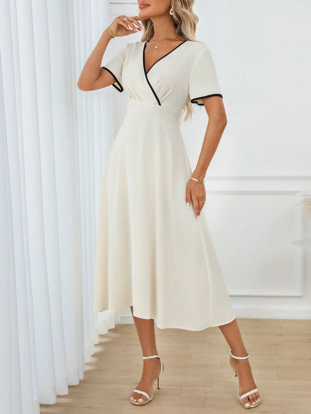 SHEIN cream midi dress
