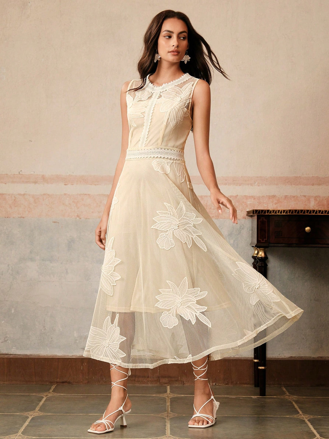 SHEIN, krém midi ruha